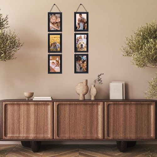 Lavezee 4x6 Collage Picture Frames Set, Black 6 Opening Hanging Vertical Frame Made to Display 4 by 6 Inch Photo Print for Wall Decor, Multiple 4x6 frames for Wedding Birthday Thanksgiving Mother's Day - Image 5