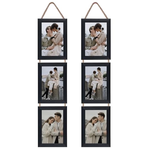 Lavezee 4x6 Collage Picture Frames Set, Black 6 Opening Hanging Vertical Frame Made to Display 4 by 6 Inch Photo Print for Wall Decor, Multiple 4x6 frames for Wedding Birthday Thanksgiving Mother's Day - Image 1