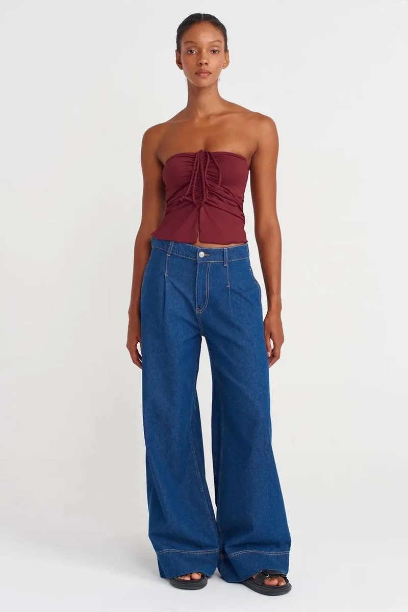 Dilvin Burgundy Red DILVIN Women’s Strapless Crop Blouse With Tie Detail for Women | Best Price UAE