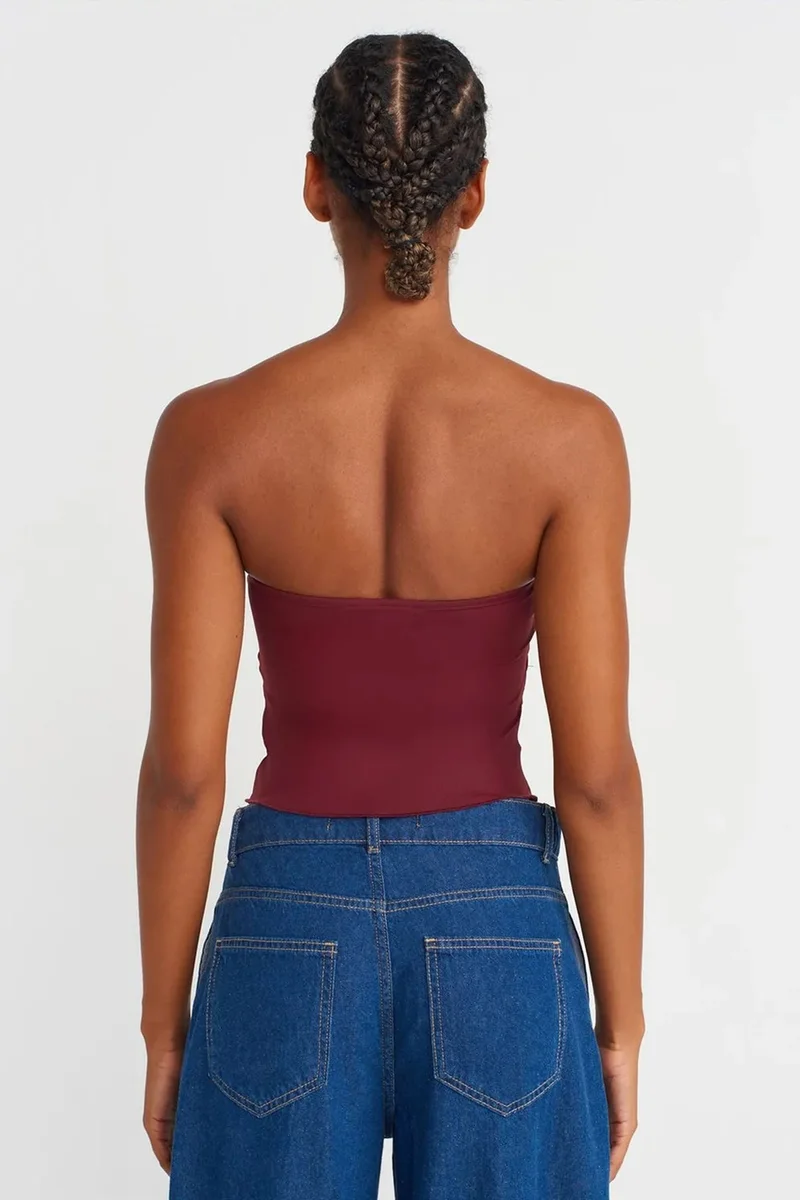 Dilvin Burgundy Red DILVIN Women’s Strapless Crop Blouse With Tie Detail for Women | Best Price UAE