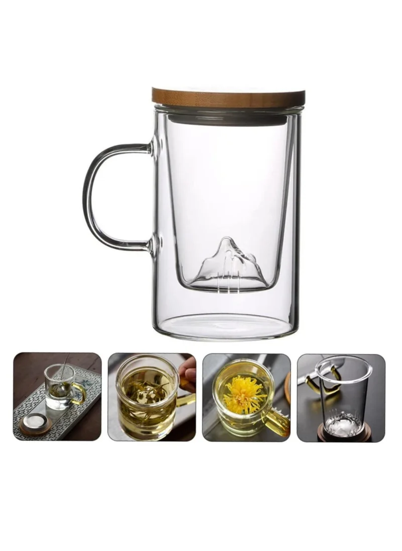 1Chase Borosilicate Glass Tea Cup with Mountain Shape Glass Infuser 500 Ml