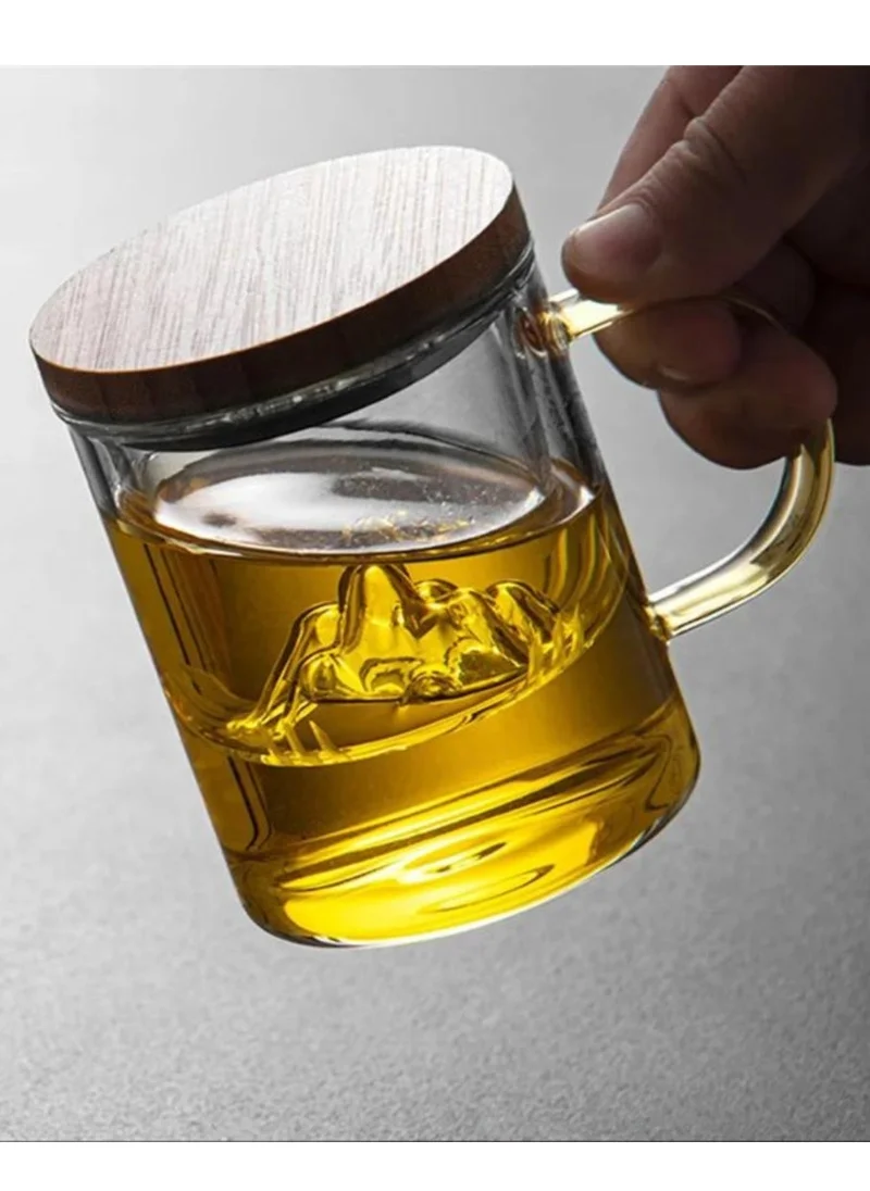 1Chase Borosilicate Glass Tea Cup with Mountain Shape Glass Infuser 500 Ml