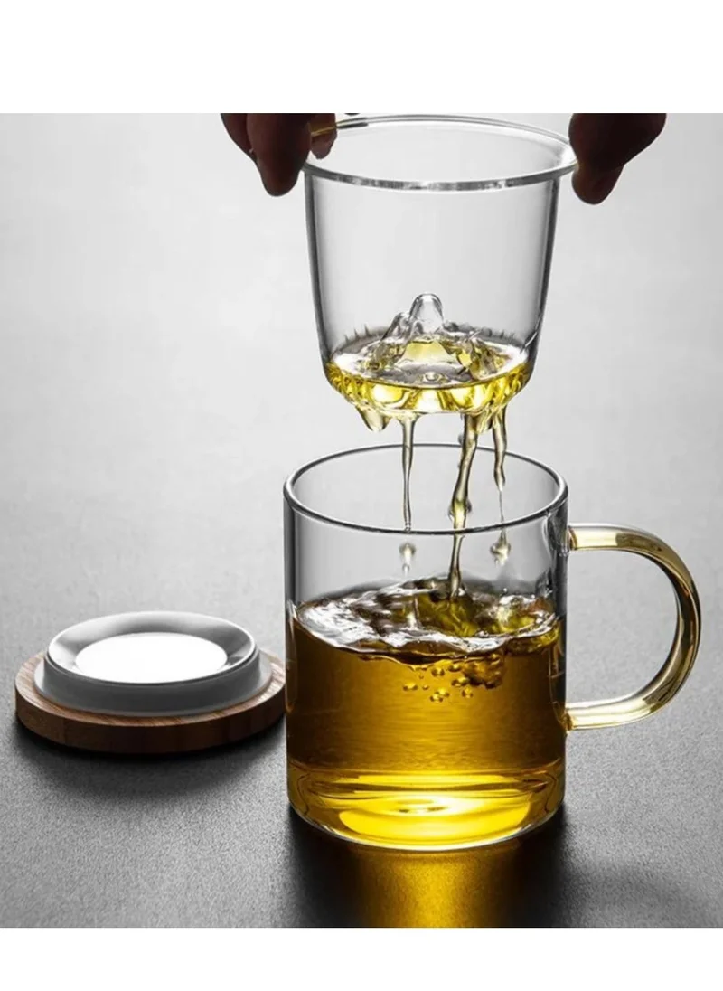 1Chase Borosilicate Glass Tea Cup with Mountain Shape Glass Infuser 500 Ml