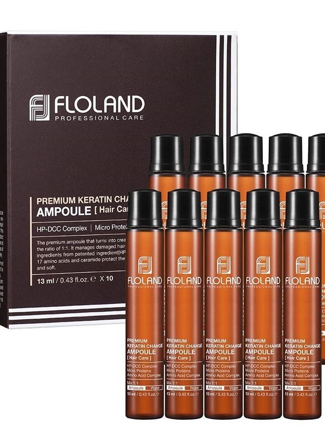 Antique Alive - Floland Keratin Change Ampoule - Deep Conditioner Damage Repair Hair Mask Treatment for Perm, Bleached, Color, Dry Breakage, Frizz - Intensive Amino Acid Smooth Hair Protein Filler 13ml Set of 10 - Image 1