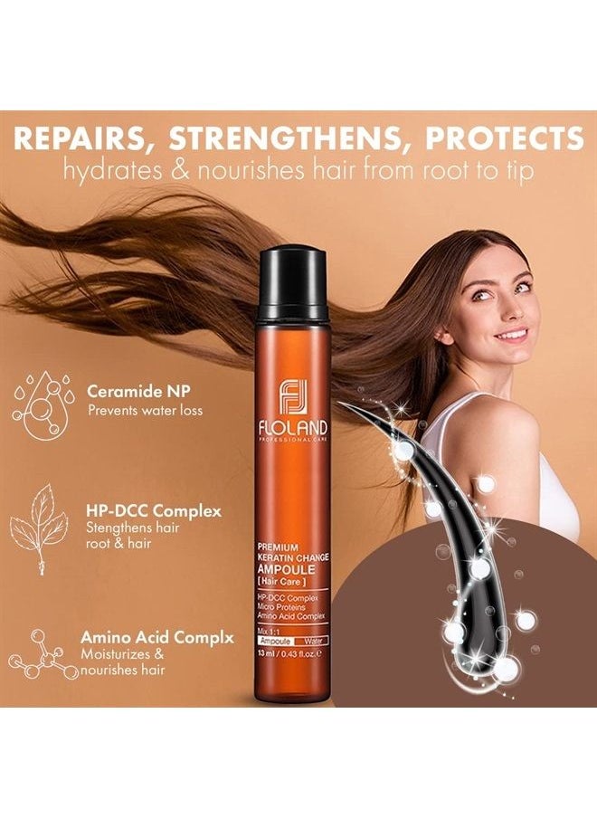 Antique Alive - Floland Keratin Change Ampoule - Deep Conditioner Damage Repair Hair Mask Treatment for Perm, Bleached, Color, Dry Breakage, Frizz - Intensive Amino Acid Smooth Hair Protein Filler 13ml Set of 10 - Image 1