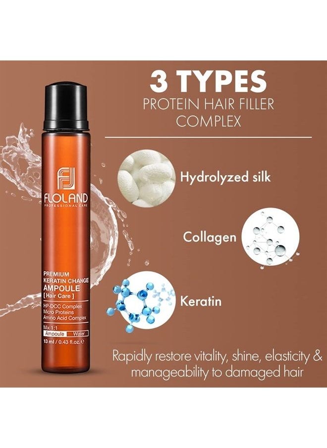 Antique Alive - Floland Keratin Change Ampoule - Deep Conditioner Damage Repair Hair Mask Treatment for Perm, Bleached, Color, Dry Breakage, Frizz - Intensive Amino Acid Smooth Hair Protein Filler 13ml Set of 10 - Image 1