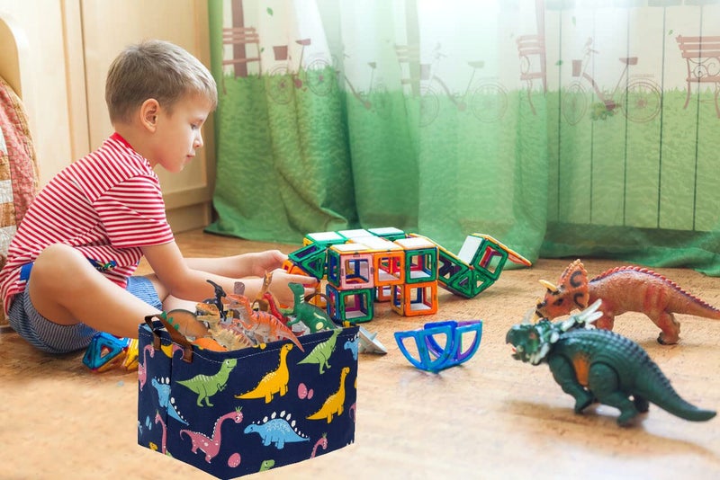 Essme Dinosaur Basket,Dinosaur Storage Baskets for Boys, Dinosaur Baskets for Boys with Handle Dinosaur Baskets for Dinosaur Room Decor, Clothes,Books.(Navy Blue dinosaurs) - Image 2