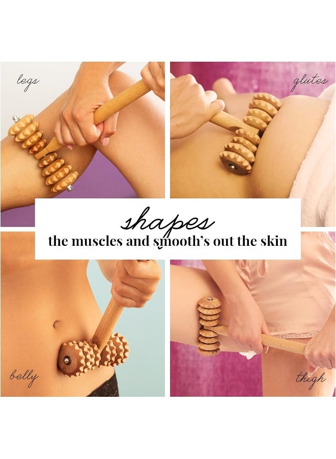 Tuuli Accessories Anti Cellulite Massage Roller T-Roller Tool Massager Maderotherapy Wooden 14.6x5.1 inches - Image 4