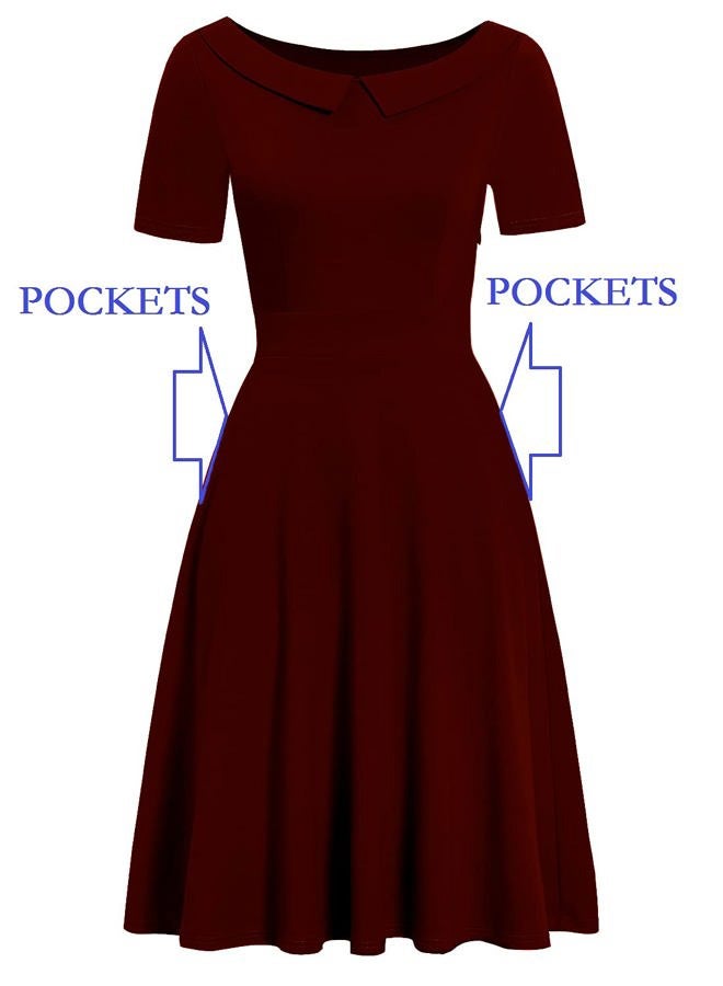 HELYO Fit and Flare Dresses for Women Work Office Elegant Vintage Cotton Casual Party Floral Print A-Line Peter Pan Collar Dress with Pockets 978 (M, Burgundy) - Image 4