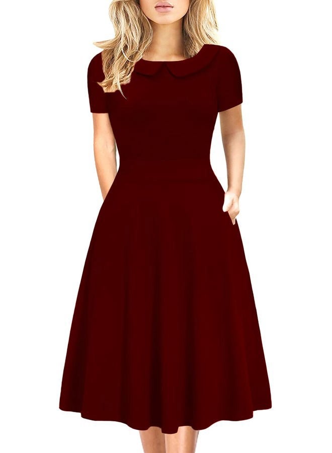 HELYO Fit and Flare Dresses for Women Work Office Elegant Vintage Cotton Casual Party Floral Print A-Line Peter Pan Collar Dress with Pockets 978 (M, Burgundy) - Image 1