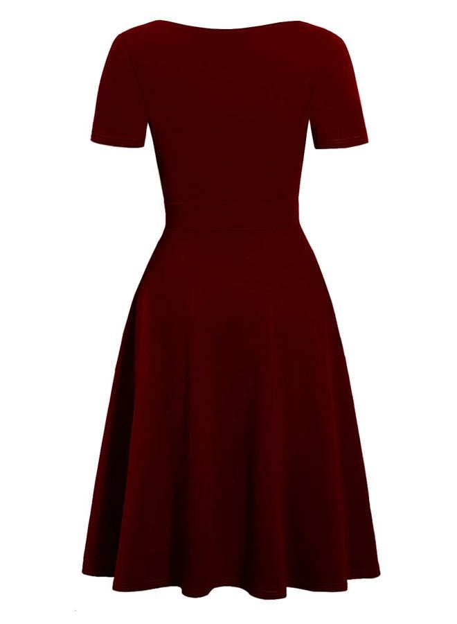 HELYO Fit and Flare Dresses for Women Work Office Elegant Vintage Cotton Casual Party Floral Print A-Line Peter Pan Collar Dress with Pockets 978 (M, Burgundy) - Image 3