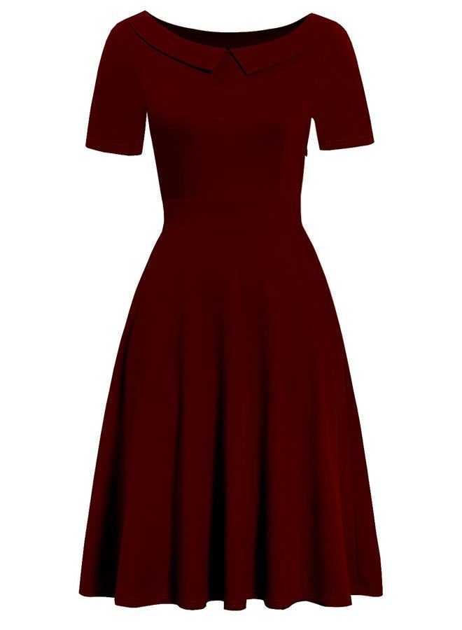 HELYO Fit and Flare Dresses for Women Work Office Elegant Vintage Cotton Casual Party Floral Print A-Line Peter Pan Collar Dress with Pockets 978 (M, Burgundy) - Image 2