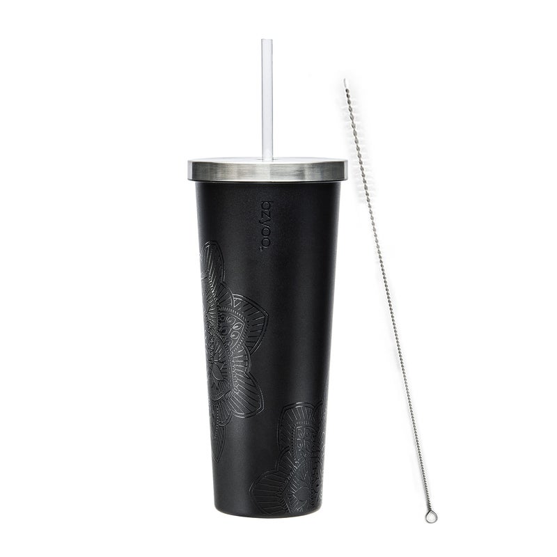 bzyoo SUP Double Wall Vacuum Insulated Tumbler with Straw and Lid Stainless Steel Water Bottle Cold Drink Travel Mug Cup Valentines Gifts For Him  Her 710ml Color Mandala Black