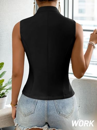 Mina Self Sleeveless Vest Tops For Women 2025 Summer Black Lightweight Fashion Trendy Business Casual Cute Womens Suit Vests Women's Light Jackets Work Office Beach Vacation Clothes Outfits Black L - Image 4
