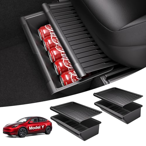Wigoo 2025 Upgraded Tesla Model Y Accessories Under Seat Storage Box Organizer [Expand Storage&Firm Installation] Underseat Storage Tray with Lid for Model Y 2019~2025 (2PCS) (Not Fit New Model Y) - Image 1