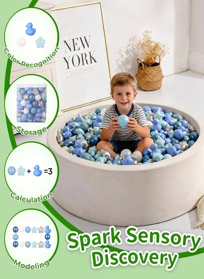 TRENDPLAY Blue Ball Pit Balls Shapes Pastel, Duck Star Shape Non Toxic for Toddlers Kids Baby Girls Boys Dogs Soft Play,Party, 100 pcs Pearl Blue - Image 3