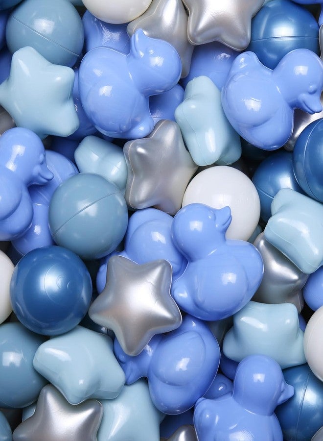 TRENDPLAY Blue Ball Pit Balls Shapes Pastel, Duck Star Shape Non Toxic for Toddlers Kids Baby Girls Boys Dogs Soft Play,Party, 100 pcs Pearl Blue - Image 1