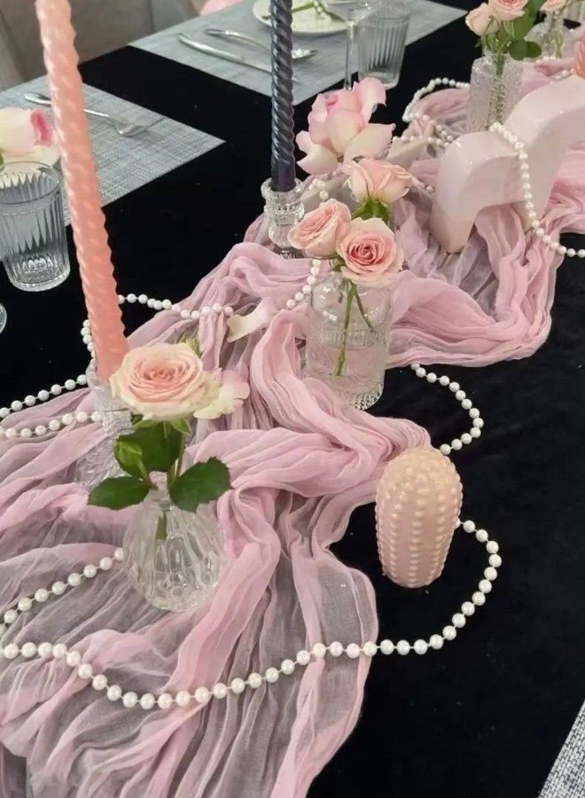Cheesecloth Table Runner, 300cm*90cm Boho Rustic Gauze Cheese Cloth Semi-Sheer Runners for Wedding Party, Baby Bridal Shower, Home Table Centerpiece Decorations, Birthday, Pink - Image 1