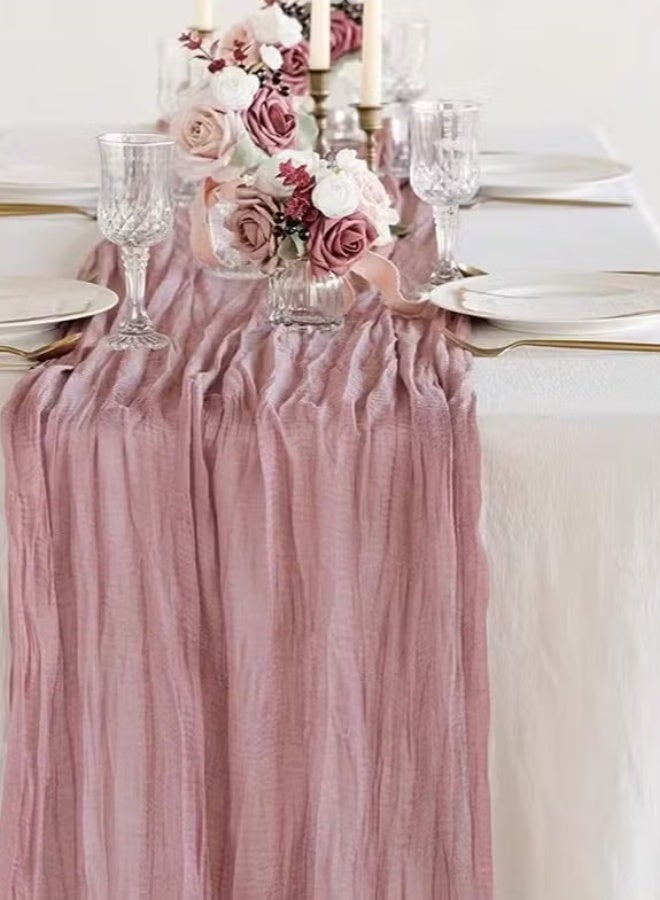 Cheesecloth Table Runner, 300cm*90cm Boho Rustic Gauze Cheese Cloth Semi-Sheer Runners for Wedding Party, Baby Bridal Shower, Home Table Centerpiece Decorations, Birthday, Pink - Image 2