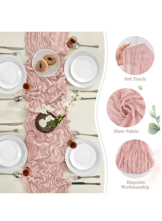 Cheesecloth Table Runner, 300cm*90cm Boho Rustic Gauze Cheese Cloth Semi-Sheer Runners for Wedding Party, Baby Bridal Shower, Home Table Centerpiece Decorations, Birthday, Pink - Image 3