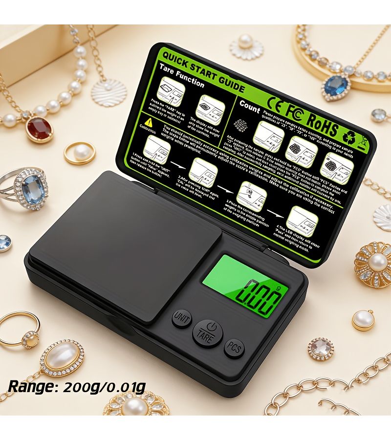 Black Portable High Precision Digital Scale 200g 0.01g Backlit LCD - Image 1