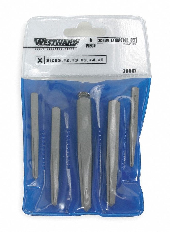 Westward 2RUR7 Screw Extractor Set, 1/8 to 3/4, 5 Pcs