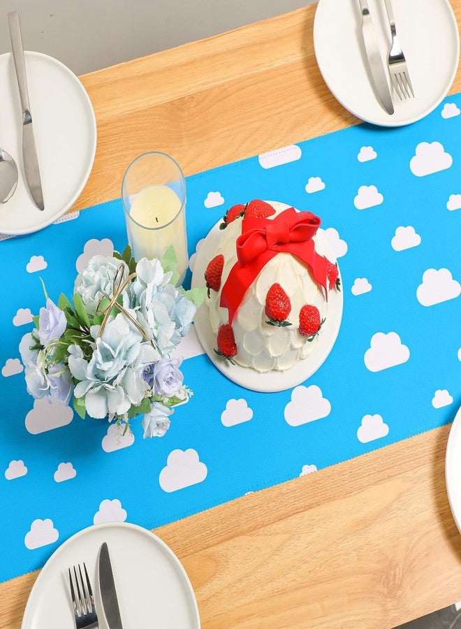 Oudain Cartoon Table Runner 13 x 72 Inch Blue Sky White Cloud Tablecloth Party Supplies Table Decor for Baby Shower Boy Girl Birthday Party Decorations(1 Pcs) - Image 4