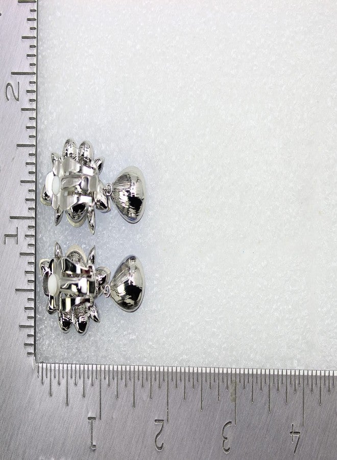 Faship Statement Light Peridot Premium Rhinestone Crystal Dangling Floral Clip On Earrings - Light Peridot - Image 5