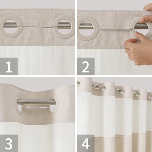 Eachope No Hooks Polyester Textured Shower Curtain with Snap-in Fabric Liner Set, Hotel Luxury Decor Shower Curtains for Bathroom with See Through Top Window, Waterproof & Washable, 71Wx74H, Cream - Image 4