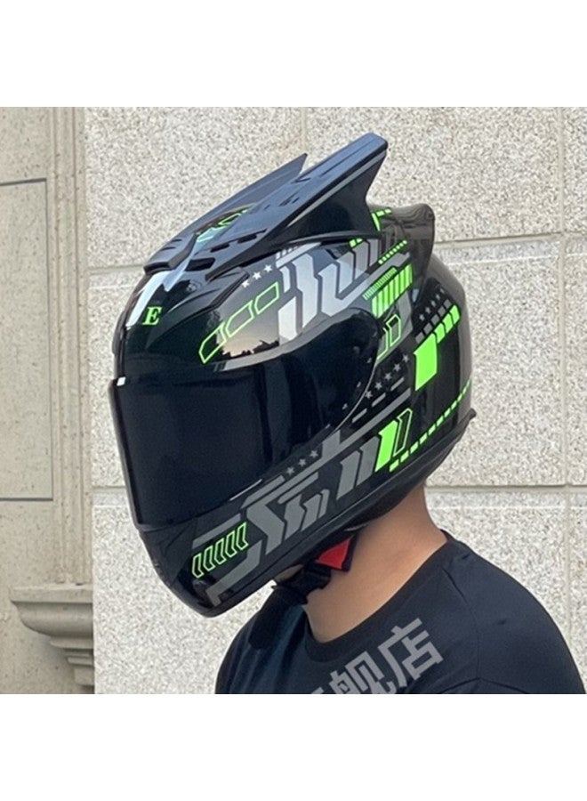 Green Pulse black Mirror Personalized Horns Full Helmet Direct Four Seasons Electric Car Helmet Men And Women Riding Running Helmet Battery Car Helmet