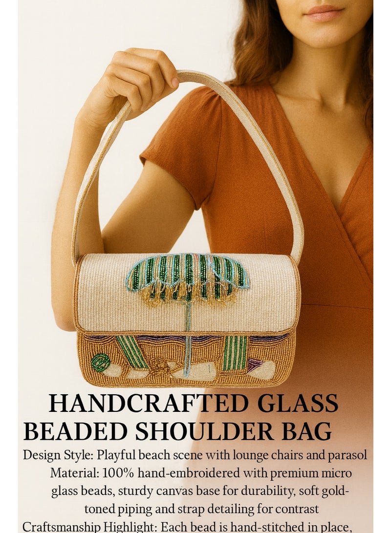 أركاد حقيبة كتف مطرزة يدوياً من أركاد – تصميم صيفي أنيق بمشهد الشاطئ للسيدات - Image 2