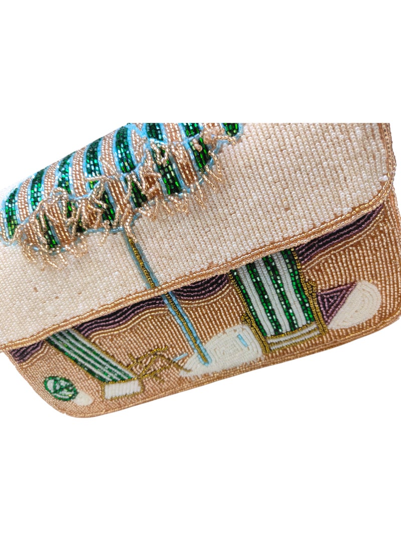 أركاد حقيبة كتف مطرزة يدوياً من أركاد – تصميم صيفي أنيق بمشهد الشاطئ للسيدات - Image 3