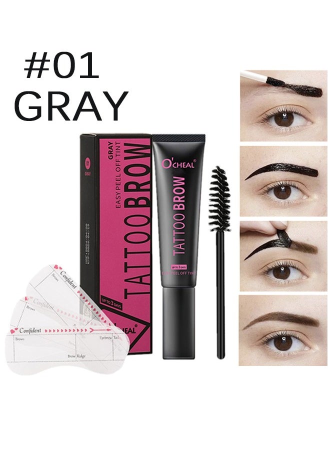 OCHEAL - Tattoo Brow - Peel Off Tint Waterproof Sweatproof 3 Days Long Lasting Peel Off Tattoo Brow Gel Peel Off Tint Eyebrow Gel with Mascara Brush and Three Eyebrow Shapes Eyebrow Glue Gray #01 - Image 1