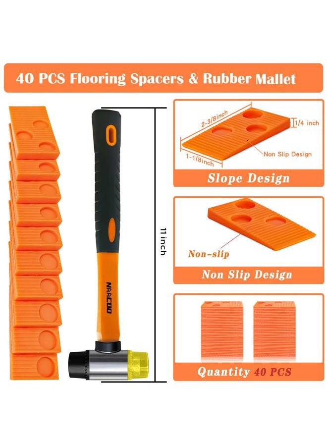 NAACOO Laminate Flooring Tools, Vinyl Flooring Tools, Tapping Block for Vinyl Plank Flooring, Knock 1-2 Times, Heavy Pull Bar, 40pc Flooring Spacers, Rubber Mallet | 4 in 1 Flooring Installation Kit - Image 4