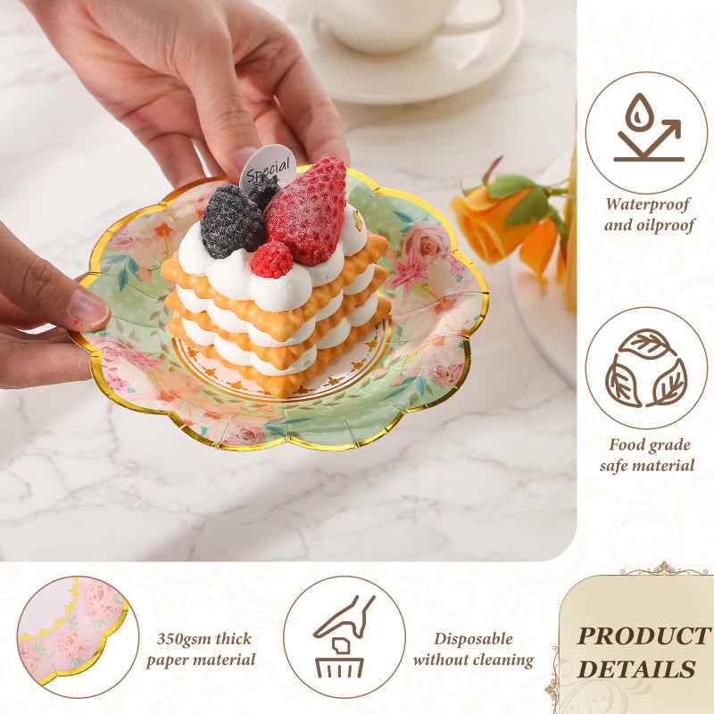 Maxcheck 72 Pcs 9 Inch Floral Paper Plates with Gold Rim Disposable Flower Plates for Tea Party Decorations Birthday Baby Shower Wedding Bridal Supplies - Image 3
