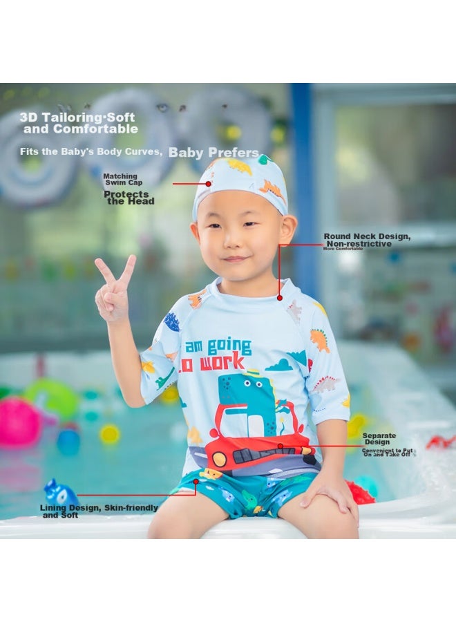 Yuke Children's Long-sleeve Two-piece Swimsuit For Boys, Shark Baby Boys' Swimwear, Ice Ball Shark, Size 90 - Image 1