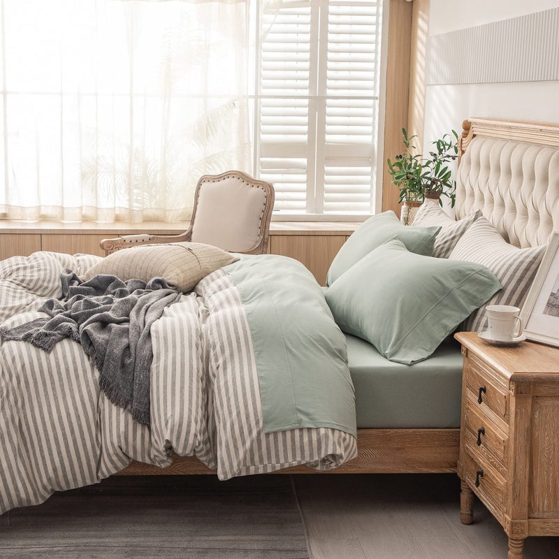 PURE ERA PURE ERA Jersey Knit 4pc Bed Sheet Set 100% T-Shirt Cotton Super Soft Comfy Breathable Fits Mattress Up to 20"" Extra Deep Pocket (Solid Sage Green  King)  - Image 3