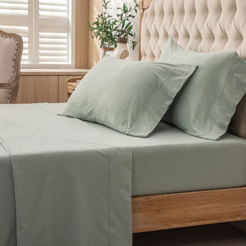 PURE ERA PURE ERA Jersey Knit 4pc Bed Sheet Set 100% T-Shirt Cotton Super Soft Comfy Breathable Fits Mattress Up to 20"" Extra Deep Pocket (Solid Sage Green  King)  - Image 4