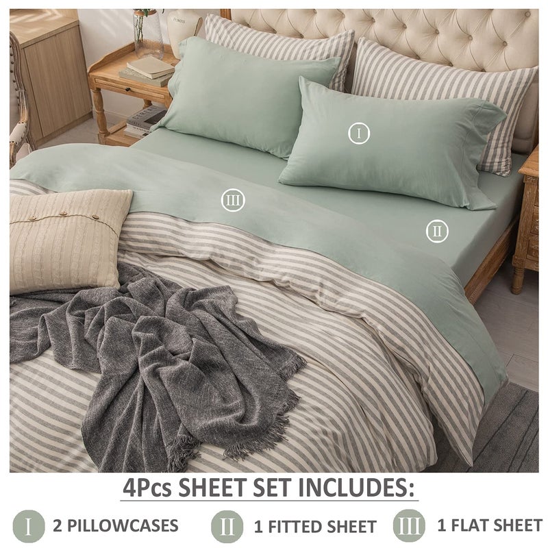 PURE ERA PURE ERA Jersey Knit 4pc Bed Sheet Set 100% T-Shirt Cotton Super Soft Comfy Breathable Fits Mattress Up to 20"" Extra Deep Pocket (Solid Sage Green  King)  - Image 2