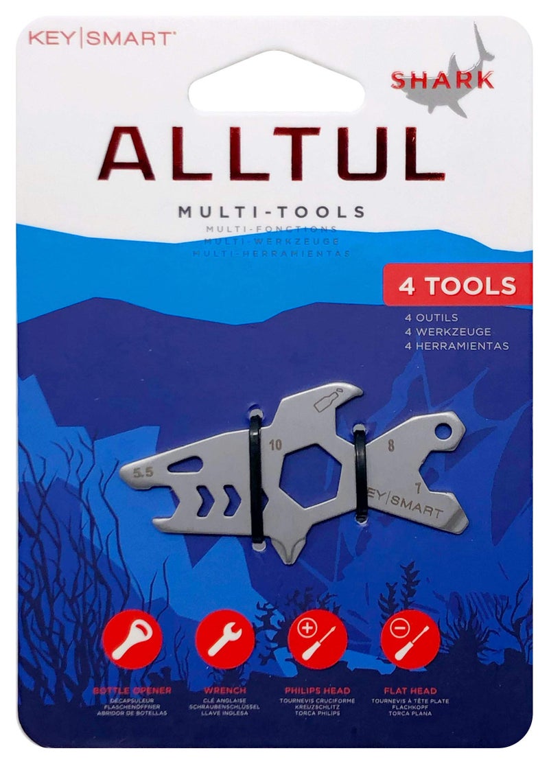 KeySmart AllTul Shark - 4-in-1 Everyday Carry Multi-Purpose Keychain Multitool with Bottle Opener, Wrench, Philips Head, and Flat Head Ideal Utility Tool for Camping, Fishing Etc.