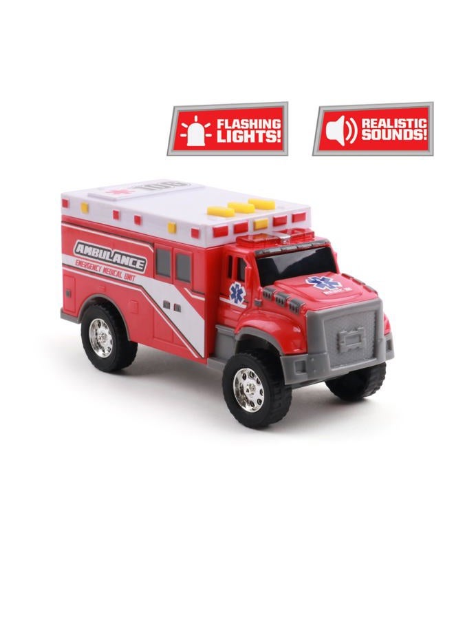 Mighty Fleet Toughest Minis 5" Tough Cab Ambulance Toy w/Lights & Sounds, Realistic Design & Batteries Included - Age 3+ - Image 2