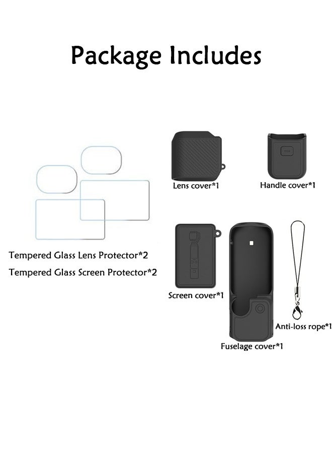 DJI OSMO Pocket 4 Accessory Kit, Silicone Protective Case Cover, Tempered Glass Screen Protector, Lens Protector (Black) - Image 2