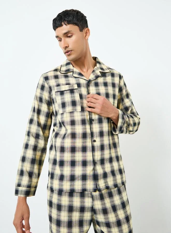 Styli Men Black Checkered Shirt and Pyjama Set
