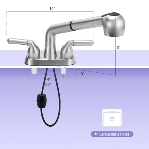 RSYEKU Utility Sink Faucet,Universal Laundry Tub ABS Plastic Faucet with Sprayer,Dual Handle Pull Out Faucet, Chrome Finish Laundry & Utility Room Sink Faucets,4 Inch Center Set - Image 5