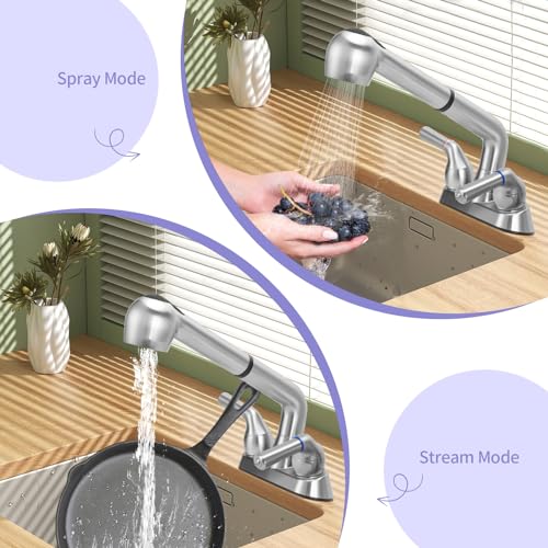 RSYEKU Utility Sink Faucet,Universal Laundry Tub ABS Plastic Faucet with Sprayer,Dual Handle Pull Out Faucet, Chrome Finish Laundry & Utility Room Sink Faucets,4 Inch Center Set - Image 4