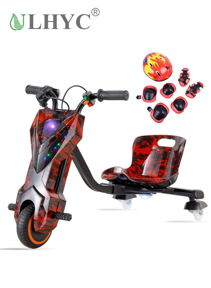 ULHYC Electric Scooter, Electric Drift Scooter With a Load Capacity of 100 kg, Plays Your Own Custom Music via Bluetooth, and Adjusts to Three Speeds, Equipped With LED Lights and Power Display, Equipped With Three Wheels, the Rear Wheel is Illuminated - Image 1