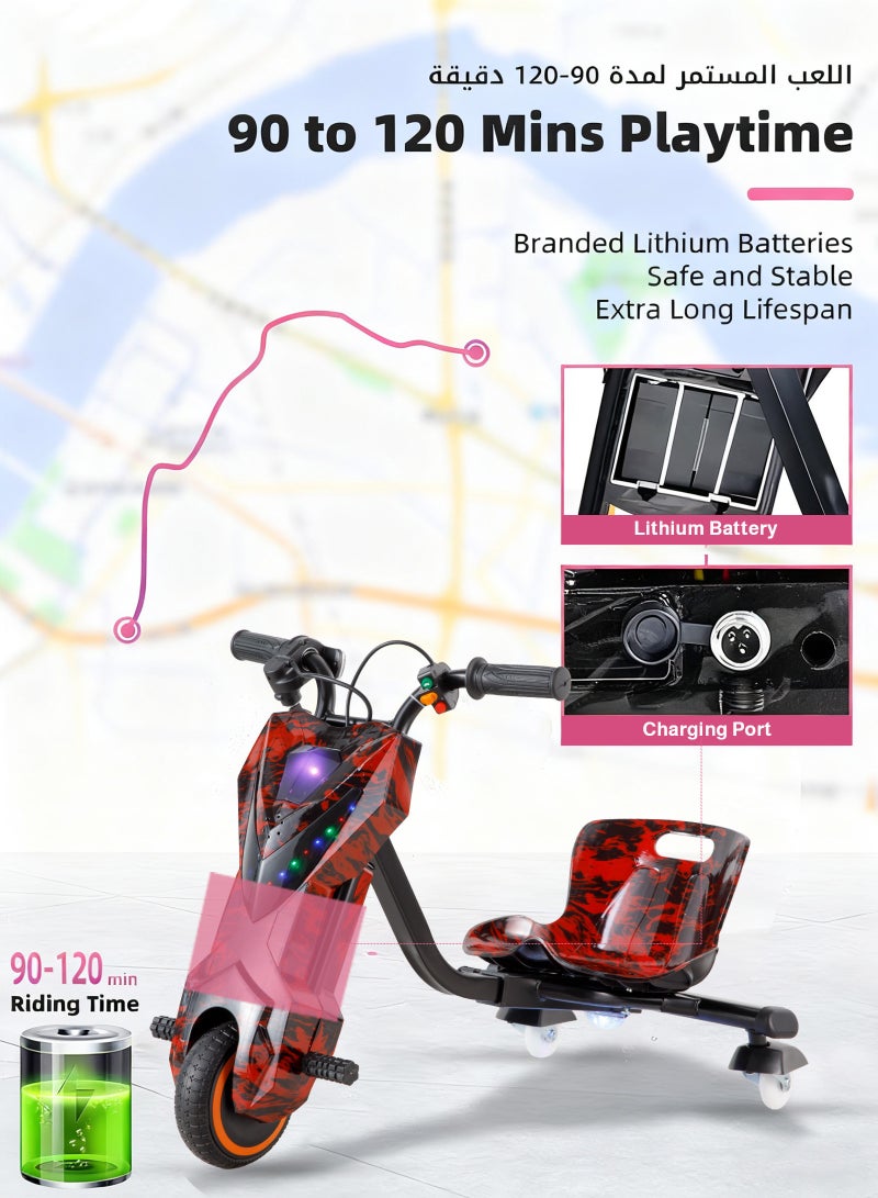 ULHYC Electric Scooter, Electric Drift Scooter With a Load Capacity of 100 kg, Plays Your Own Custom Music via Bluetooth, and Adjusts to Three Speeds, Equipped With LED Lights and Power Display, Equipped With Three Wheels, the Rear Wheel is Illuminated - Image 2