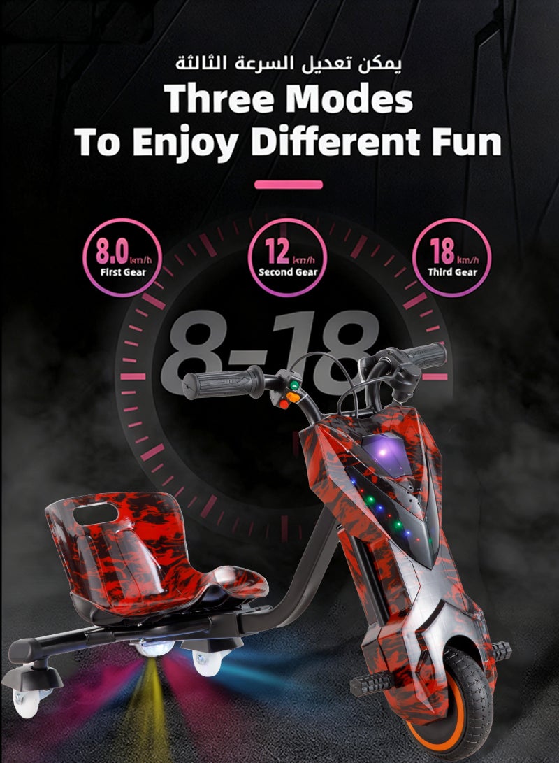ULHYC Electric Scooter, Electric Drift Scooter With a Load Capacity of 100 kg, Plays Your Own Custom Music via Bluetooth, and Adjusts to Three Speeds, Equipped With LED Lights and Power Display, Equipped With Three Wheels, the Rear Wheel is Illuminated - Image 3