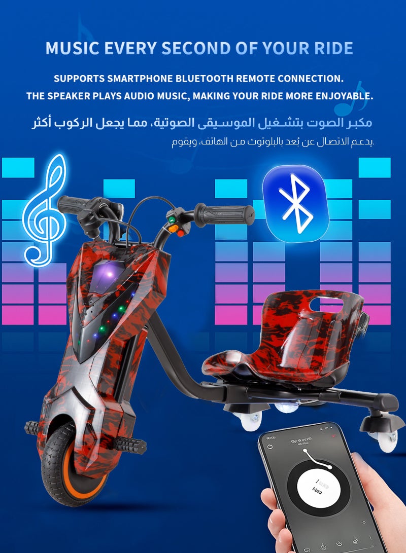 ULHYC Electric Scooter, Electric Drift Scooter With a Load Capacity of 100 kg, Plays Your Own Custom Music via Bluetooth, and Adjusts to Three Speeds, Equipped With LED Lights and Power Display, Equipped With Three Wheels, the Rear Wheel is Illuminated - Image 4