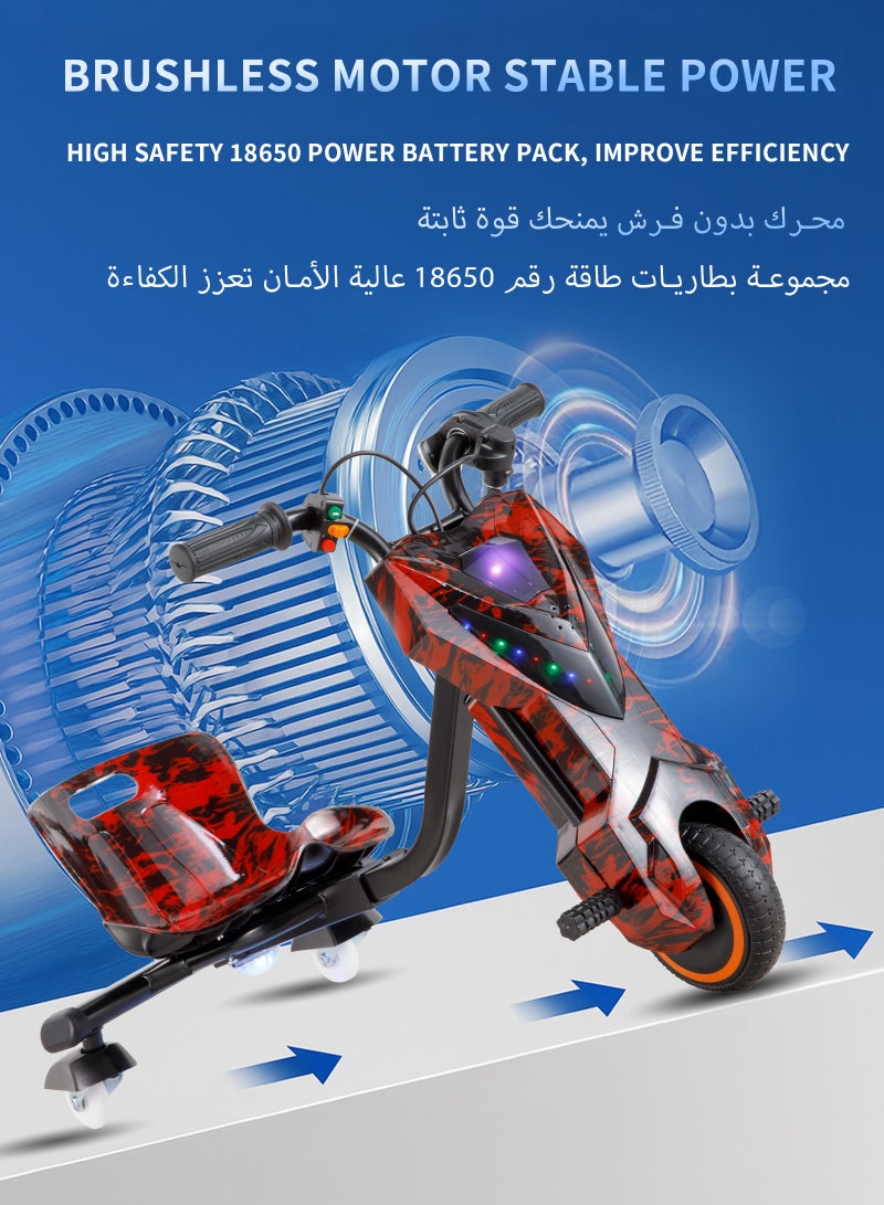 ULHYC Electric Scooter, Electric Drift Scooter With a Load Capacity of 100 kg, Plays Your Own Custom Music via Bluetooth, and Adjusts to Three Speeds, Equipped With LED Lights and Power Display, Equipped With Three Wheels, the Rear Wheel is Illuminated - Image 5